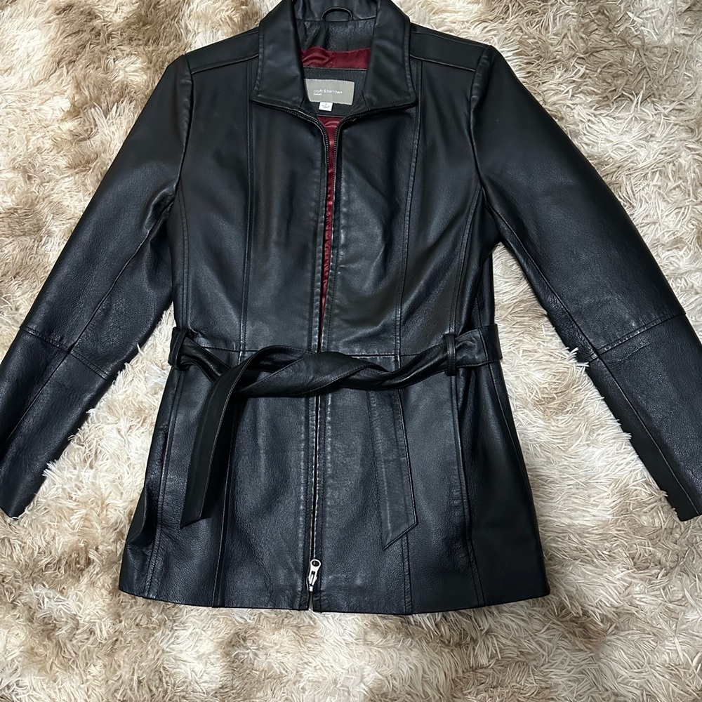 Croft & Barrow Black Leather Jacket with Belted Design